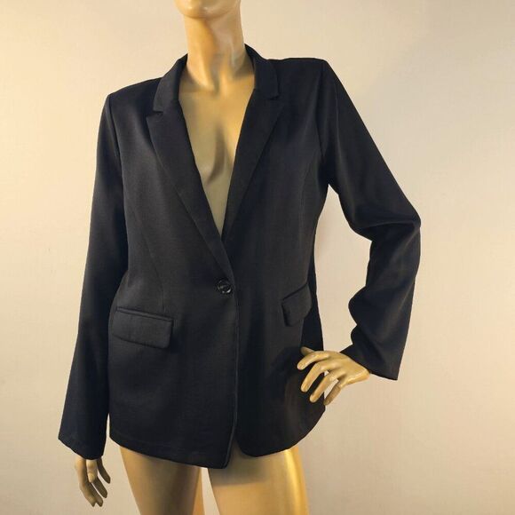 Lush Jacket Size Medium One Button Blazer Black Stretch Unlined Pockets - Picture 4 of 9